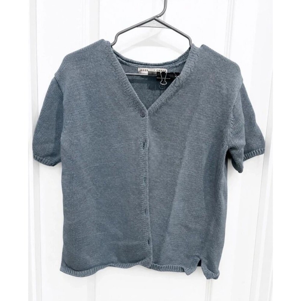 Josephine Chaus Sport Women’s Medium Blue Gray Knit Short Sleeve Cardigan